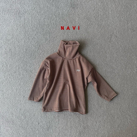 《予約》Ribbon Stripe Turtleneck Tee / NAVI