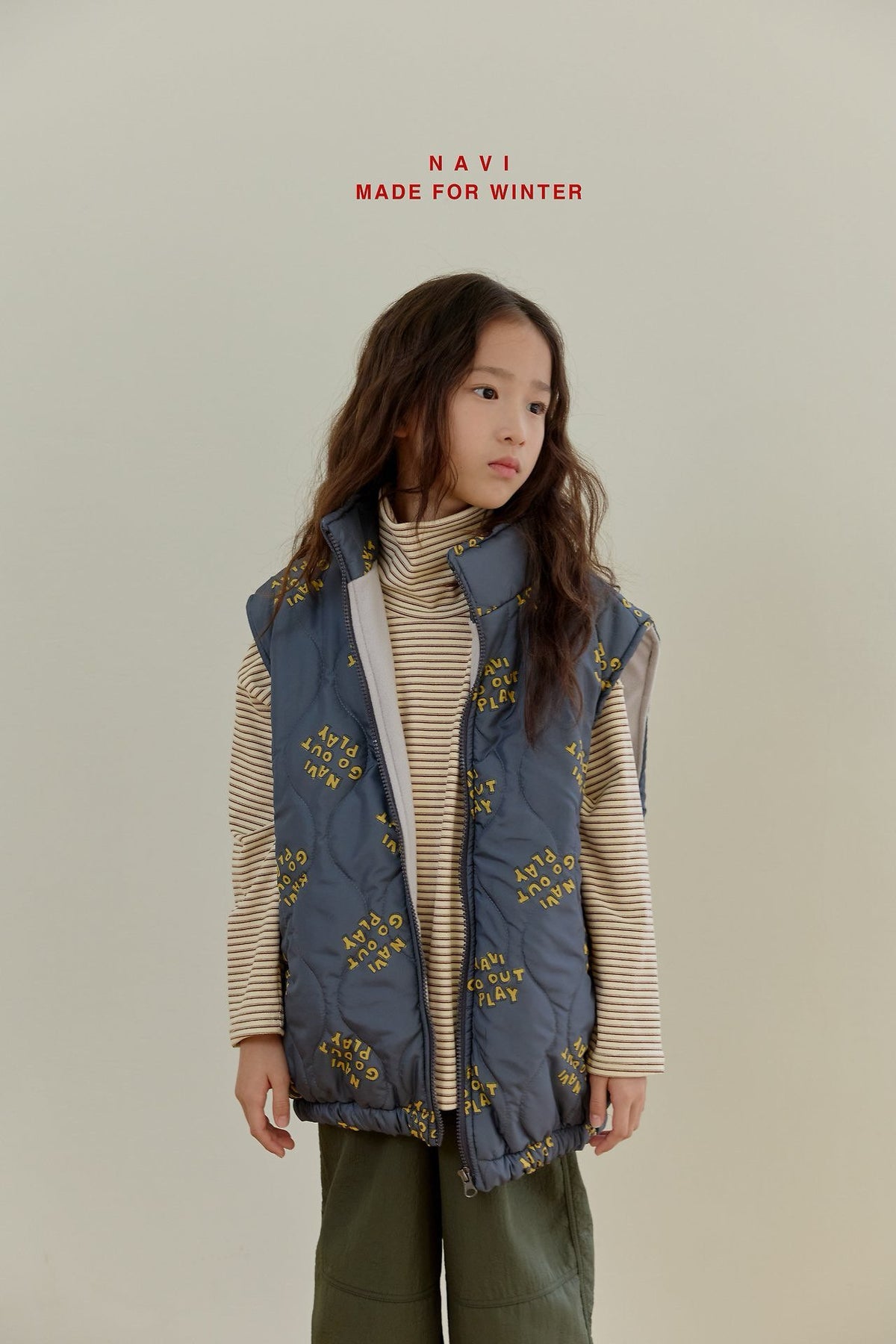 《予約》Ribbon Stripe Turtleneck Tee / NAVI