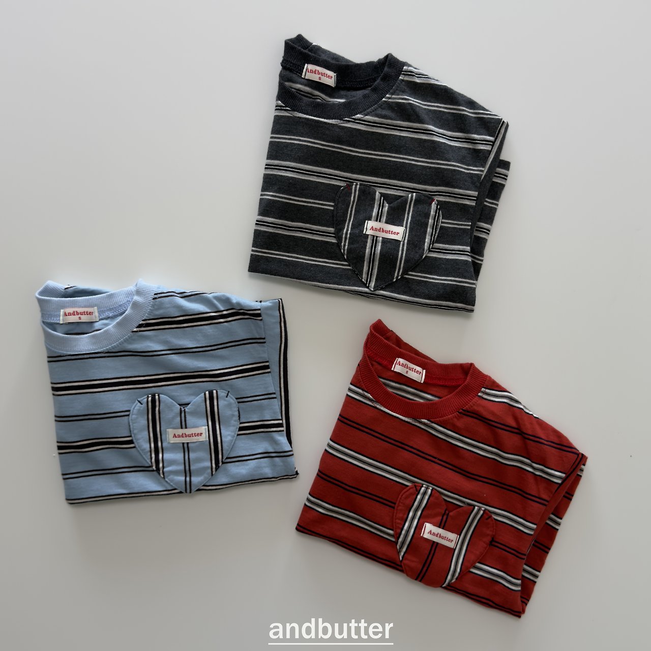 《予約》Heart Pocket Stripe T-Shirt / ANDBUTTER
