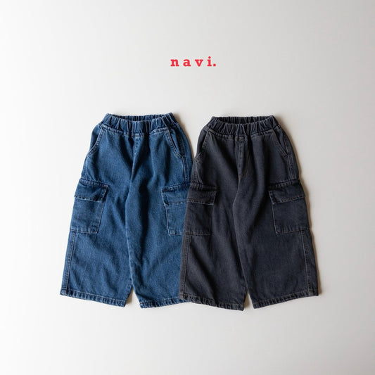 《予約》Cargo Wide Denim Pants / Navi.