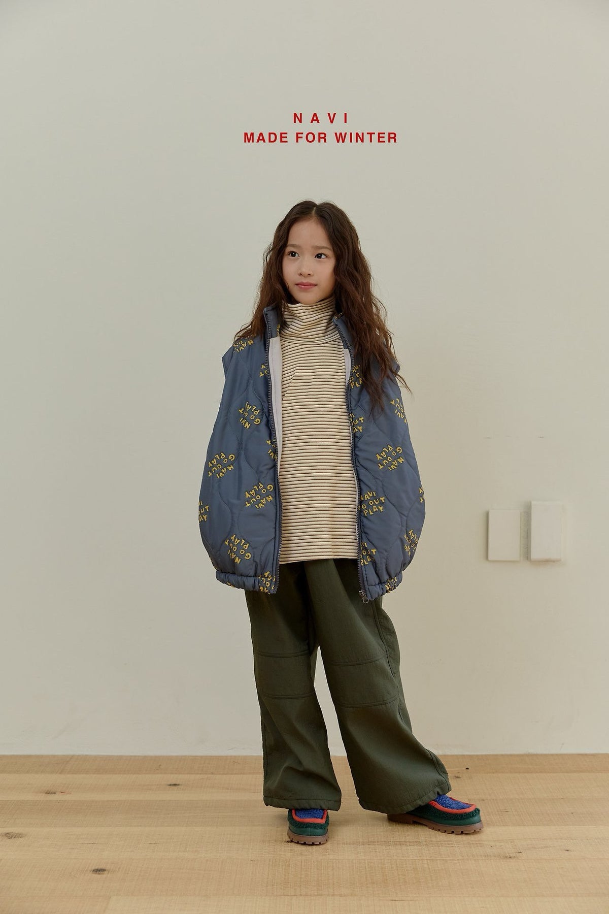 《予約》Ribbon Stripe Turtleneck Tee / NAVI