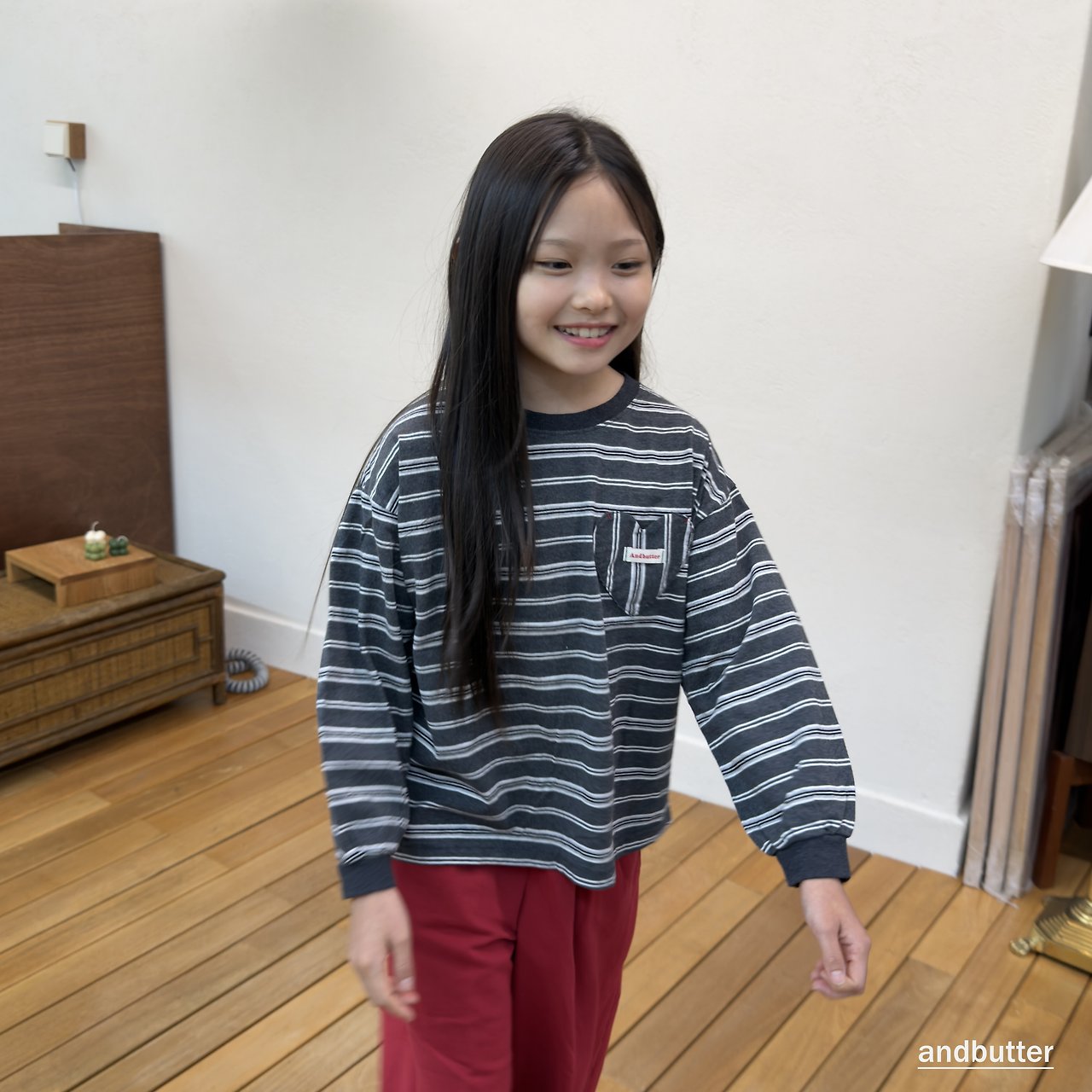 《予約》Heart Pocket Stripe T-Shirt / ANDBUTTER