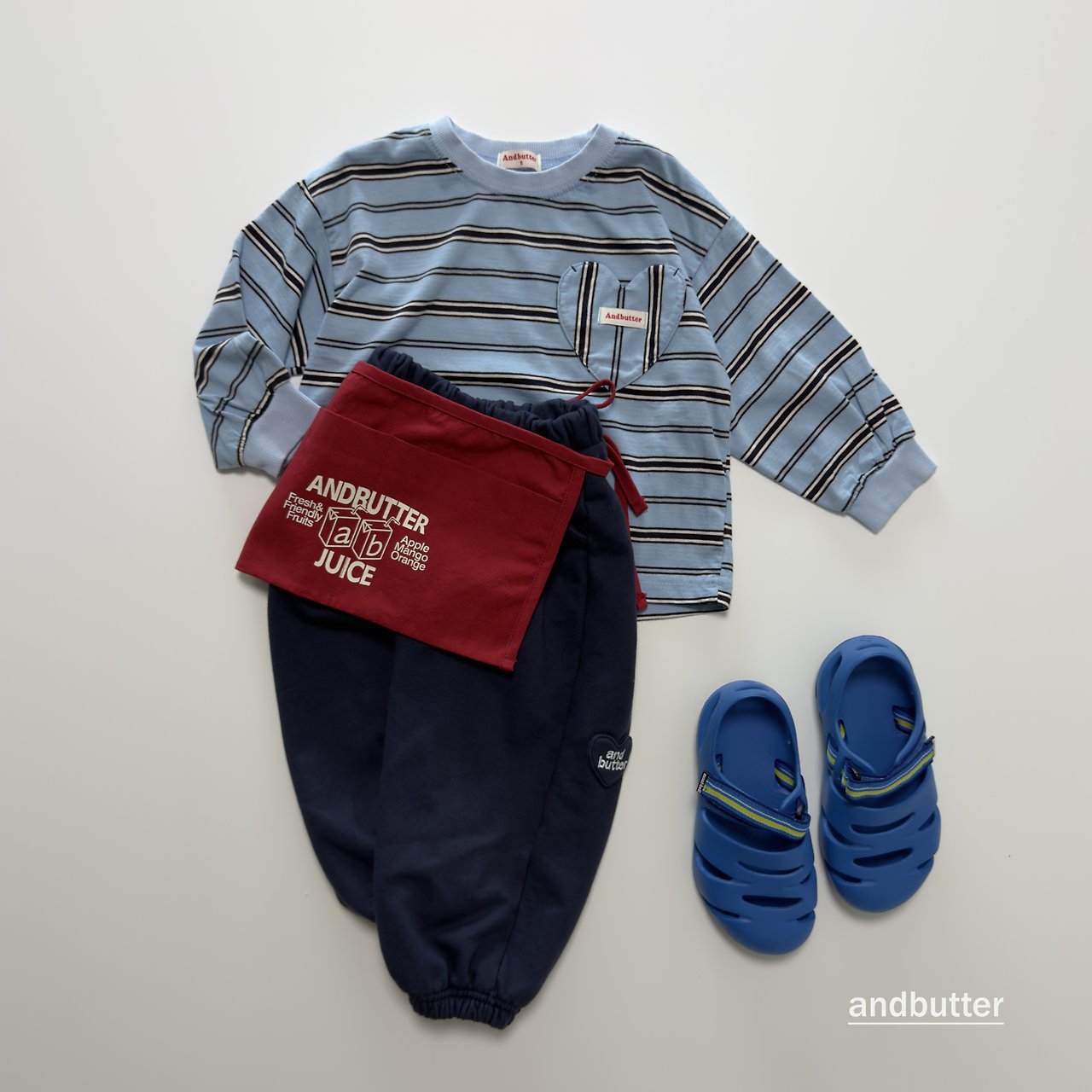 《予約》Heart Pocket Stripe T-Shirt / ANDBUTTER
