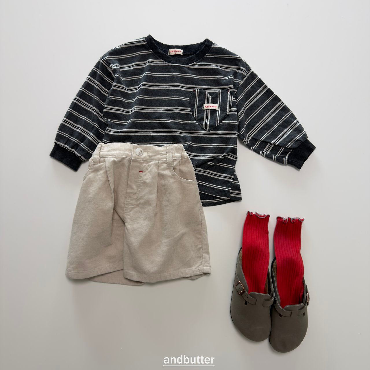 《予約》Heart Pocket Stripe T-Shirt / ANDBUTTER