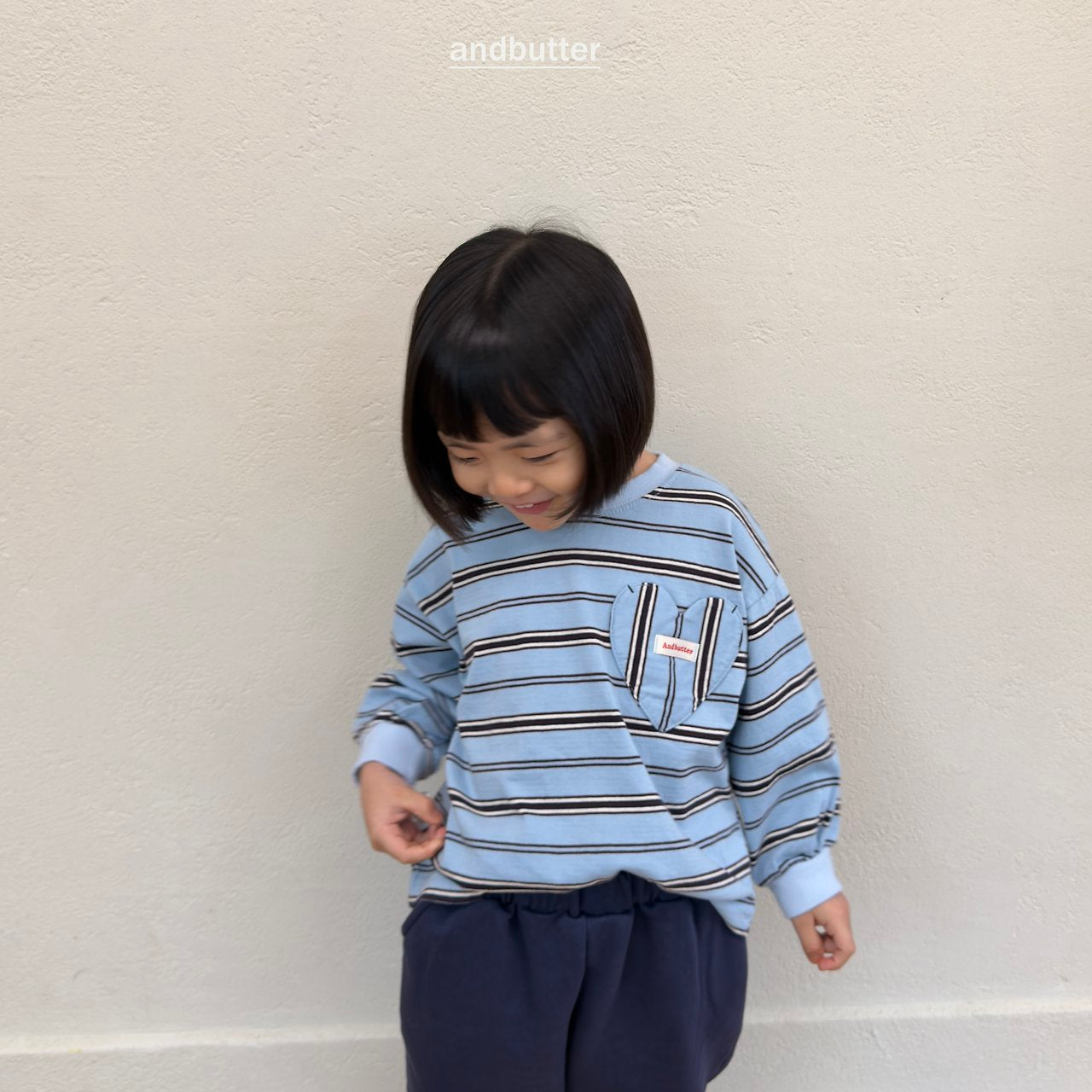 《予約》Heart Pocket Stripe T-Shirt / ANDBUTTER