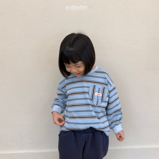 《予約》Heart Pocket Stripe T-Shirt / ANDBUTTER
