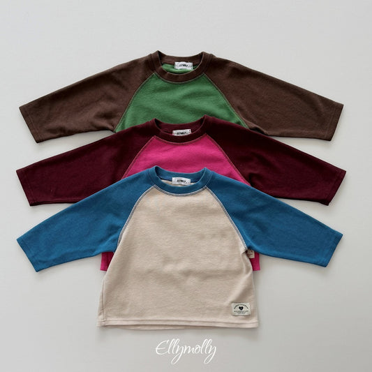 《予約》Raon Color Block Raglan Tee / ELLY MOLLY