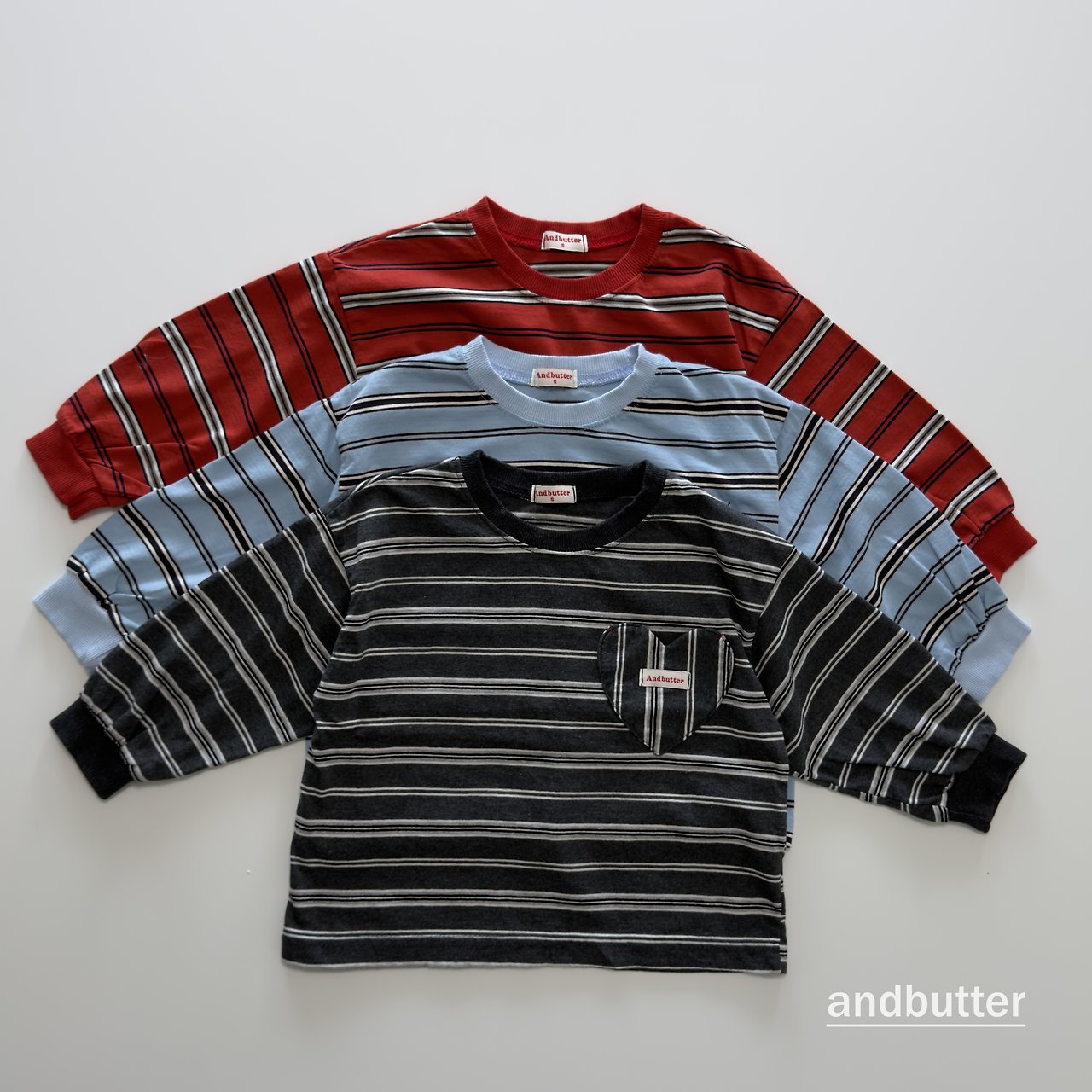 《予約》Heart Pocket Stripe T-Shirt / ANDBUTTER