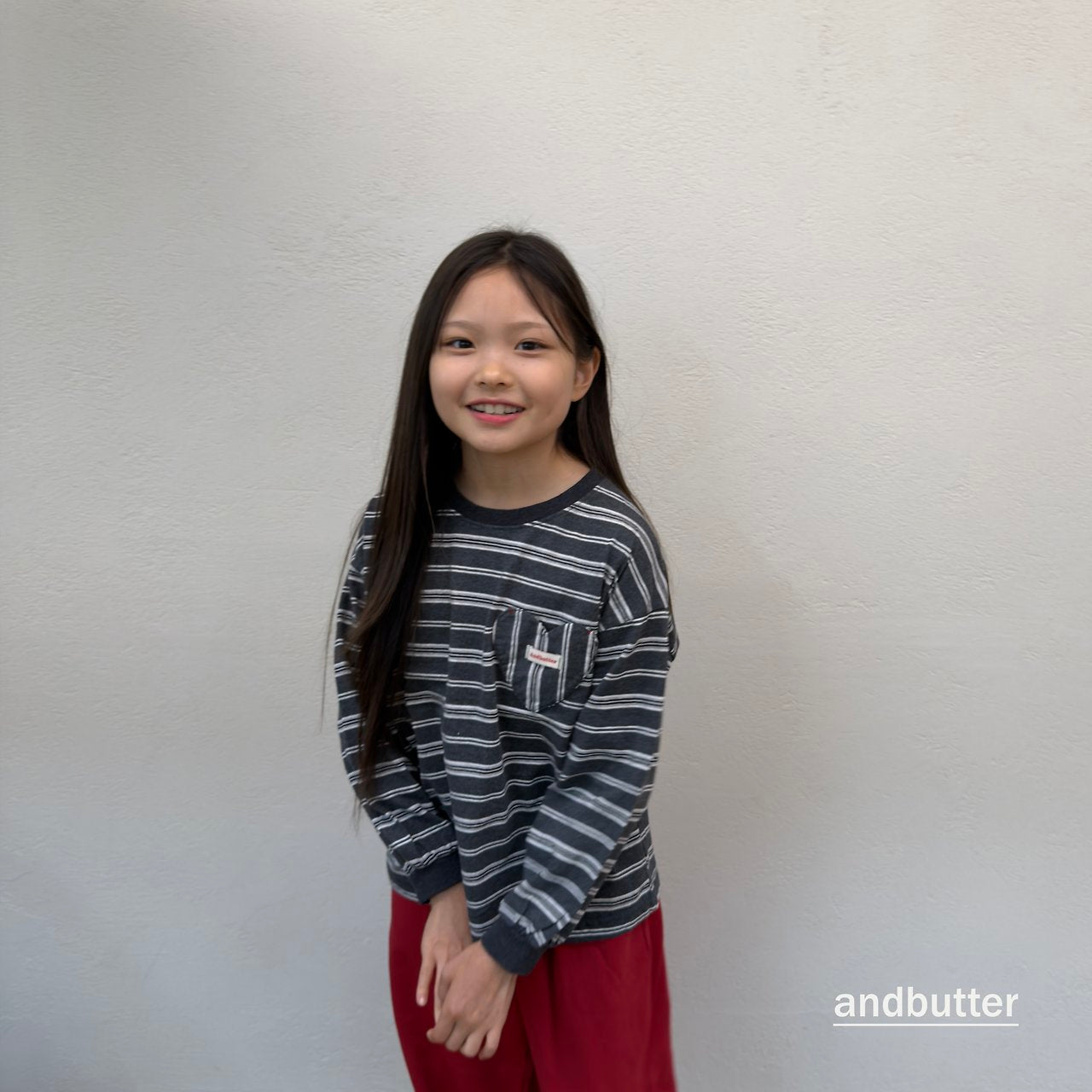 《予約》Heart Pocket Stripe T-Shirt / ANDBUTTER