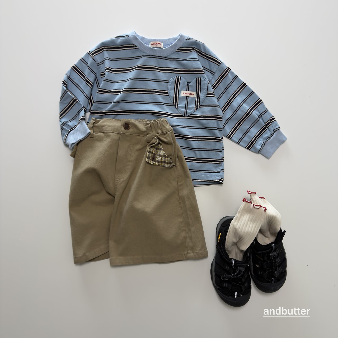 《予約》Heart Pocket Stripe T-Shirt / ANDBUTTER