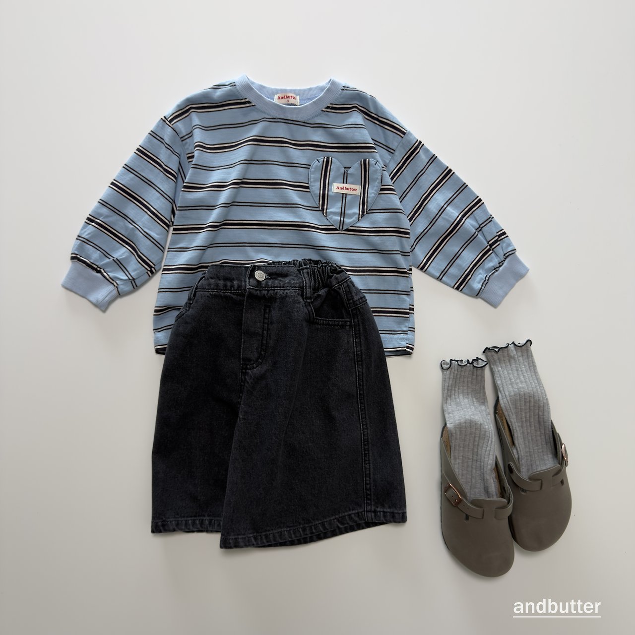《予約》Heart Pocket Stripe T-Shirt / ANDBUTTER