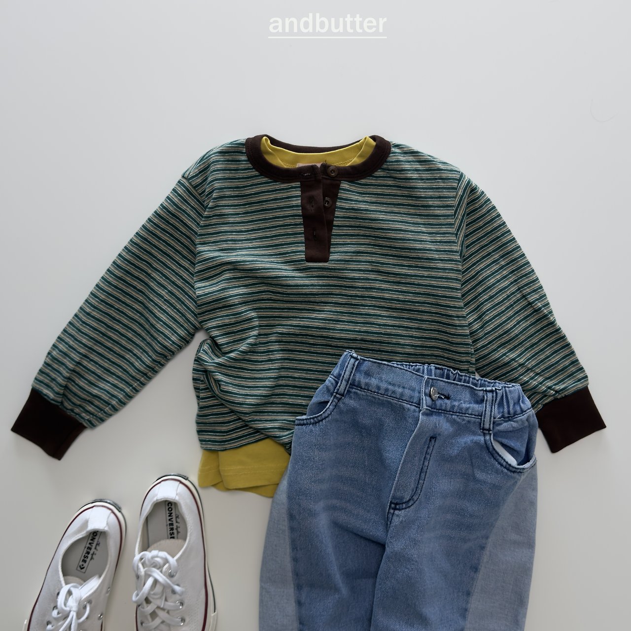 《予約》Stripe Henley T-Shirt / ANDBUTTER