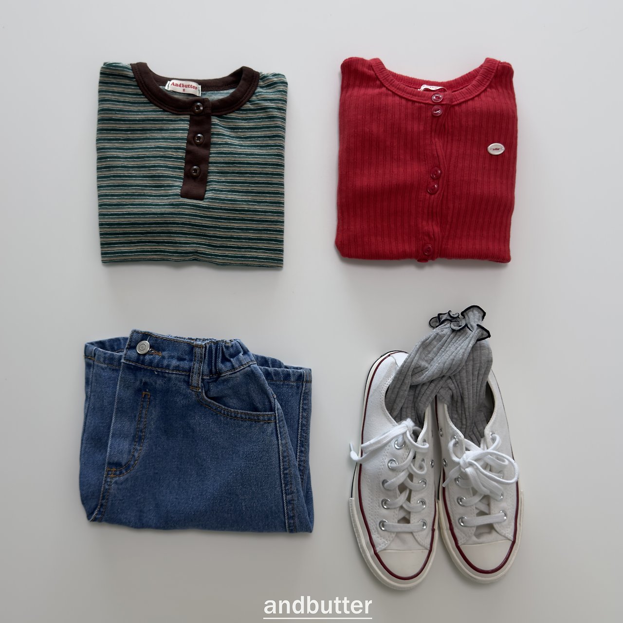 《予約》Stripe Henley T-Shirt / ANDBUTTER