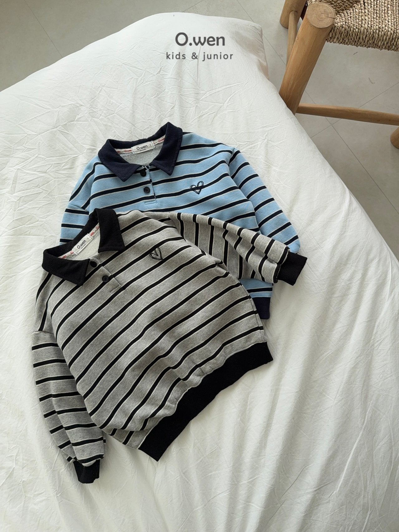 《予約》Heart Stripe Collar Man to Man / O.wen