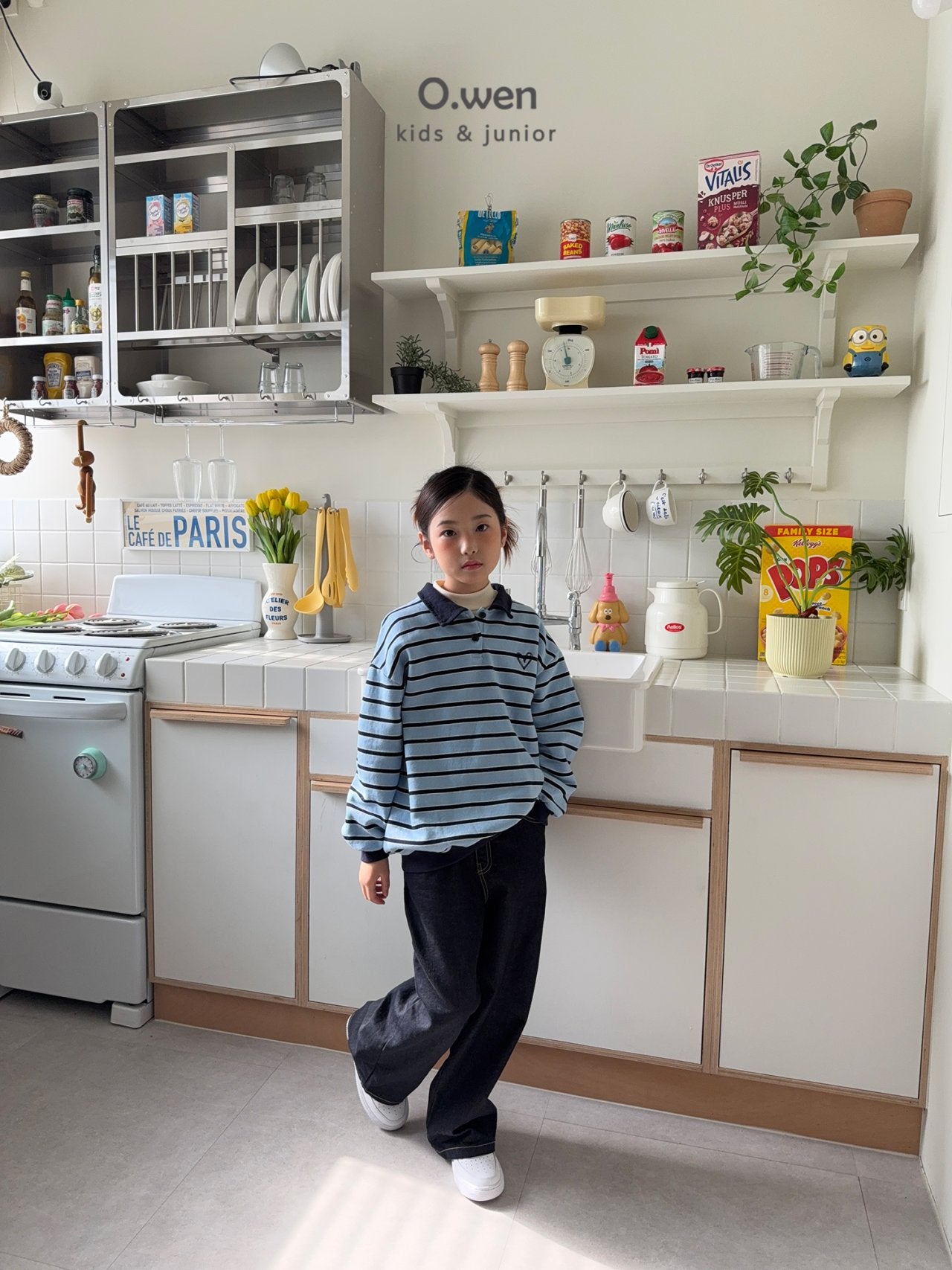 《予約》Heart Stripe Collar Man to Man / O.wen