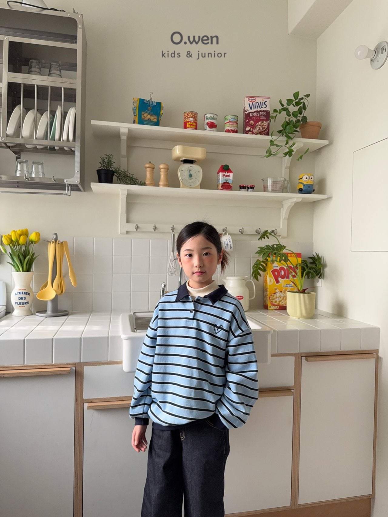 《予約》Heart Stripe Collar Man to Man / O.wen