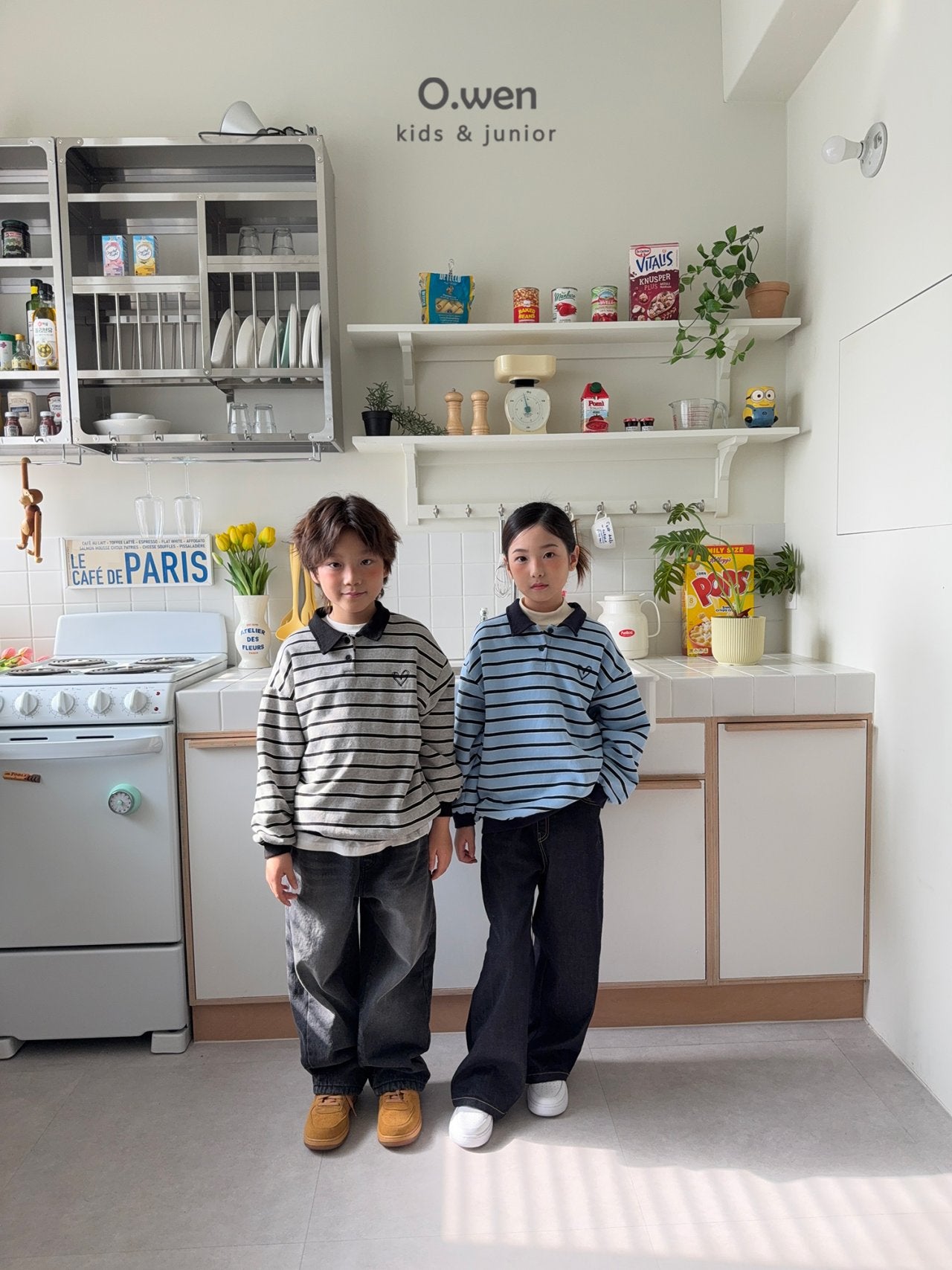 《予約》Heart Stripe Collar Man to Man / O.wen