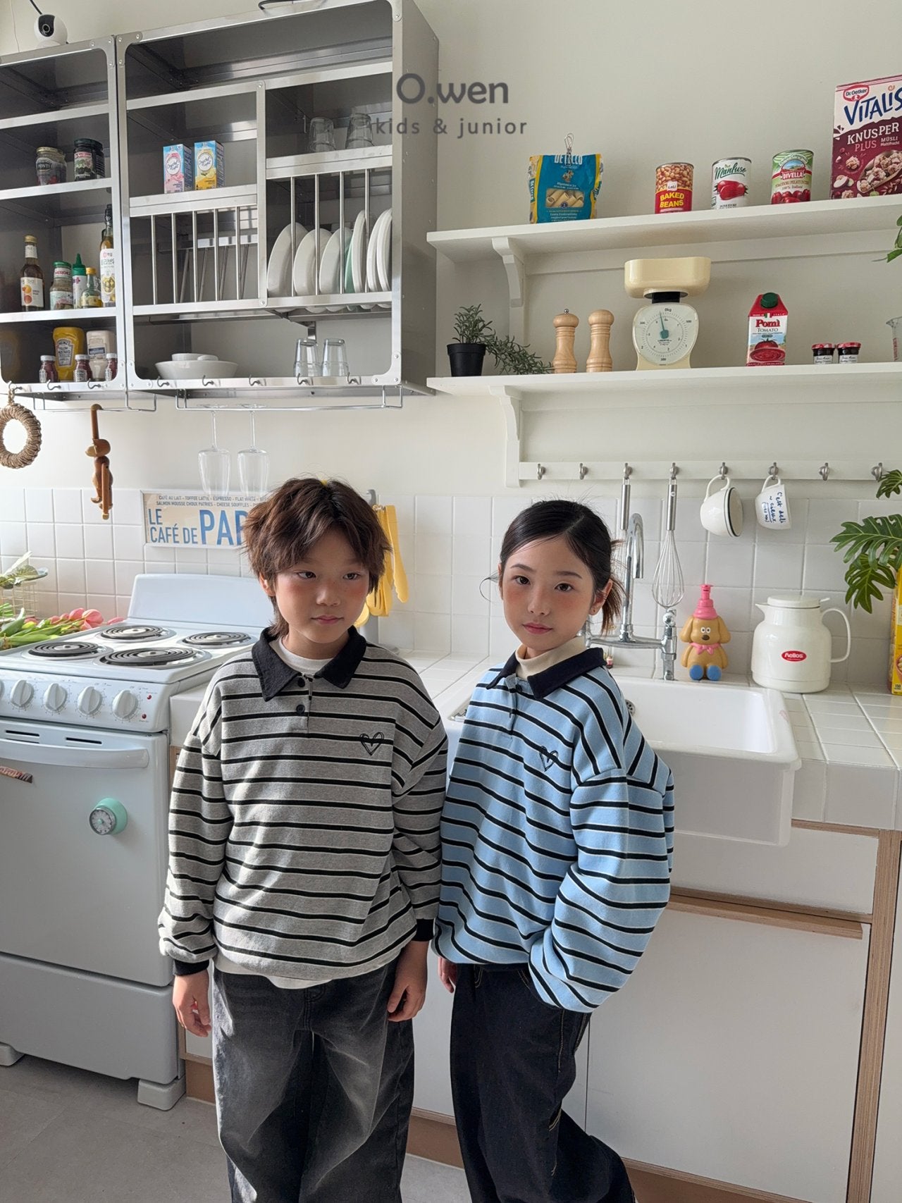 《予約》Heart Stripe Collar Man to Man / O.wen