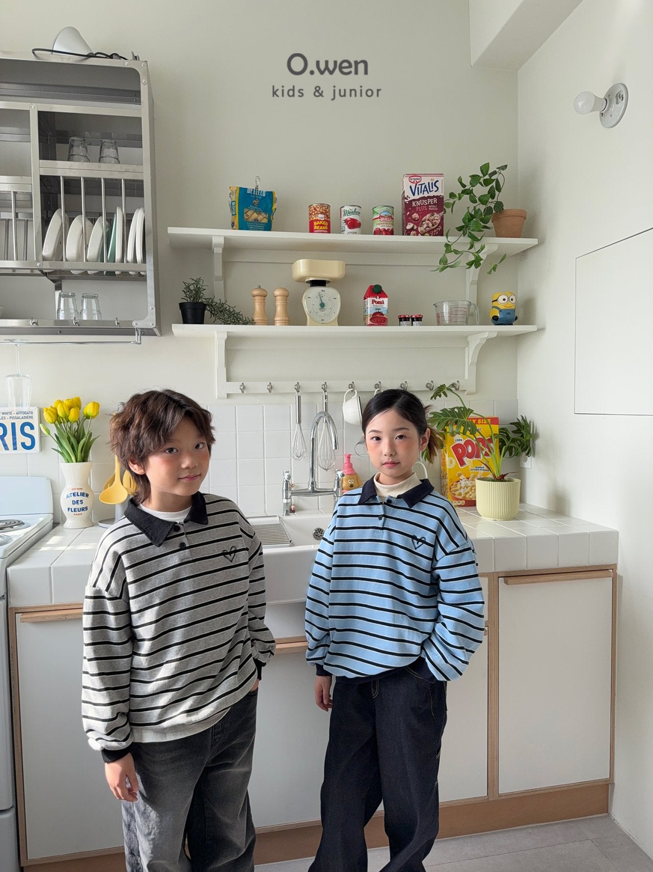 《予約》Heart Stripe Collar Man to Man / O.wen