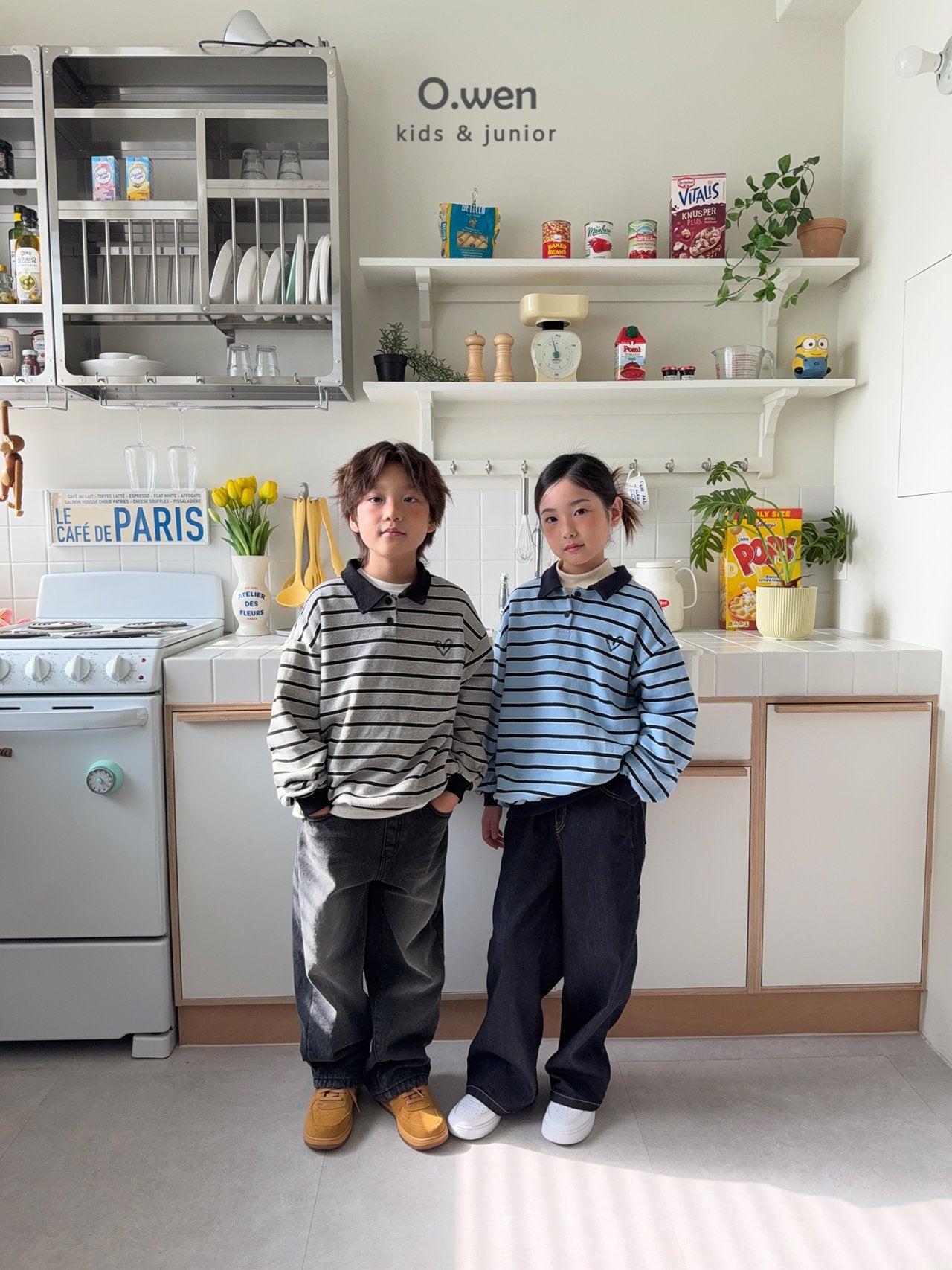 《予約》Heart Stripe Collar Man to Man / O.wen