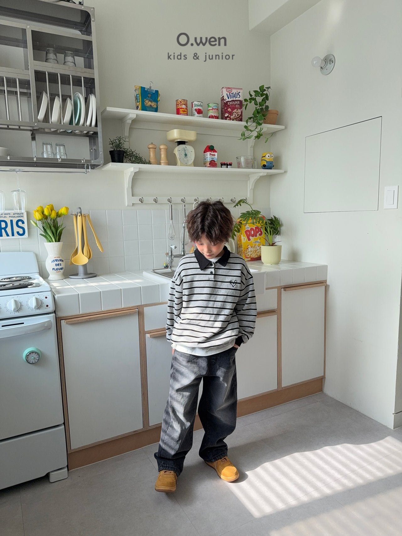 《予約》Heart Stripe Collar Man to Man / O.wen