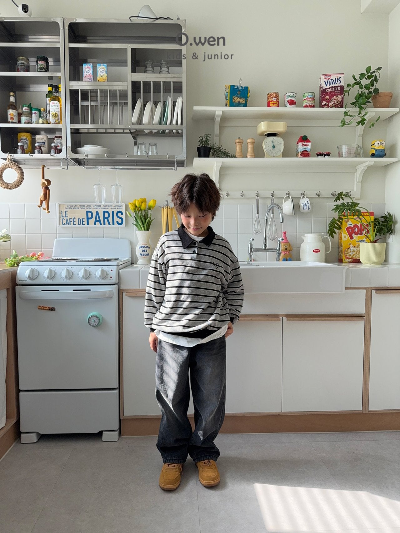 《予約》Heart Stripe Collar Man to Man / O.wen