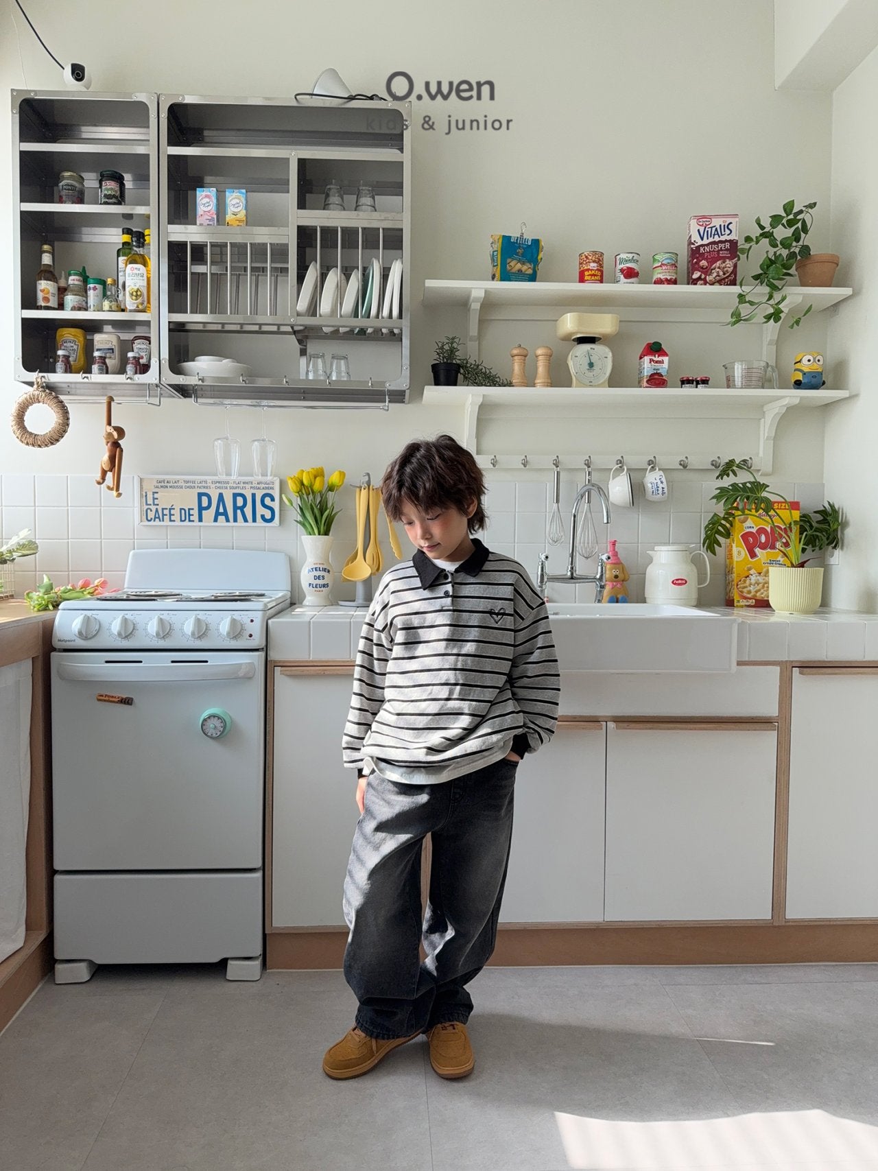 《予約》Heart Stripe Collar Man to Man / O.wen