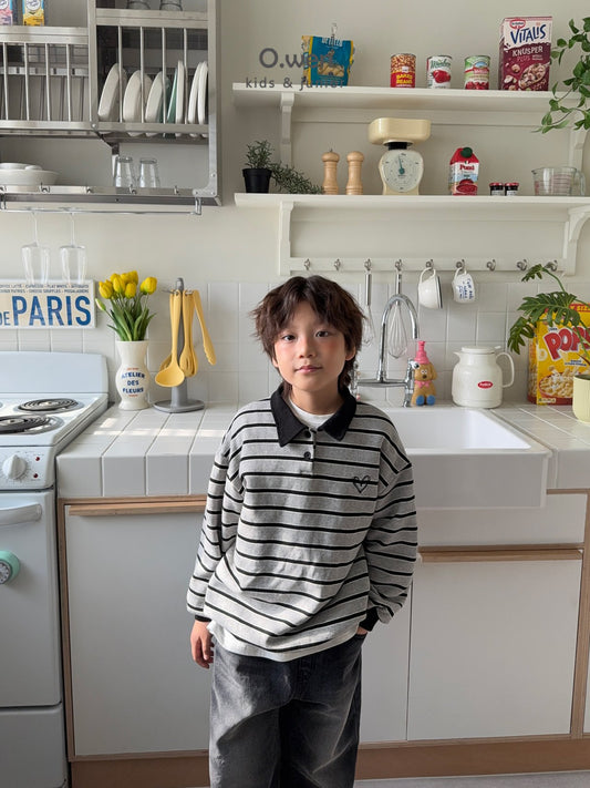 《予約》Heart Stripe Collar Man to Man / O.wen