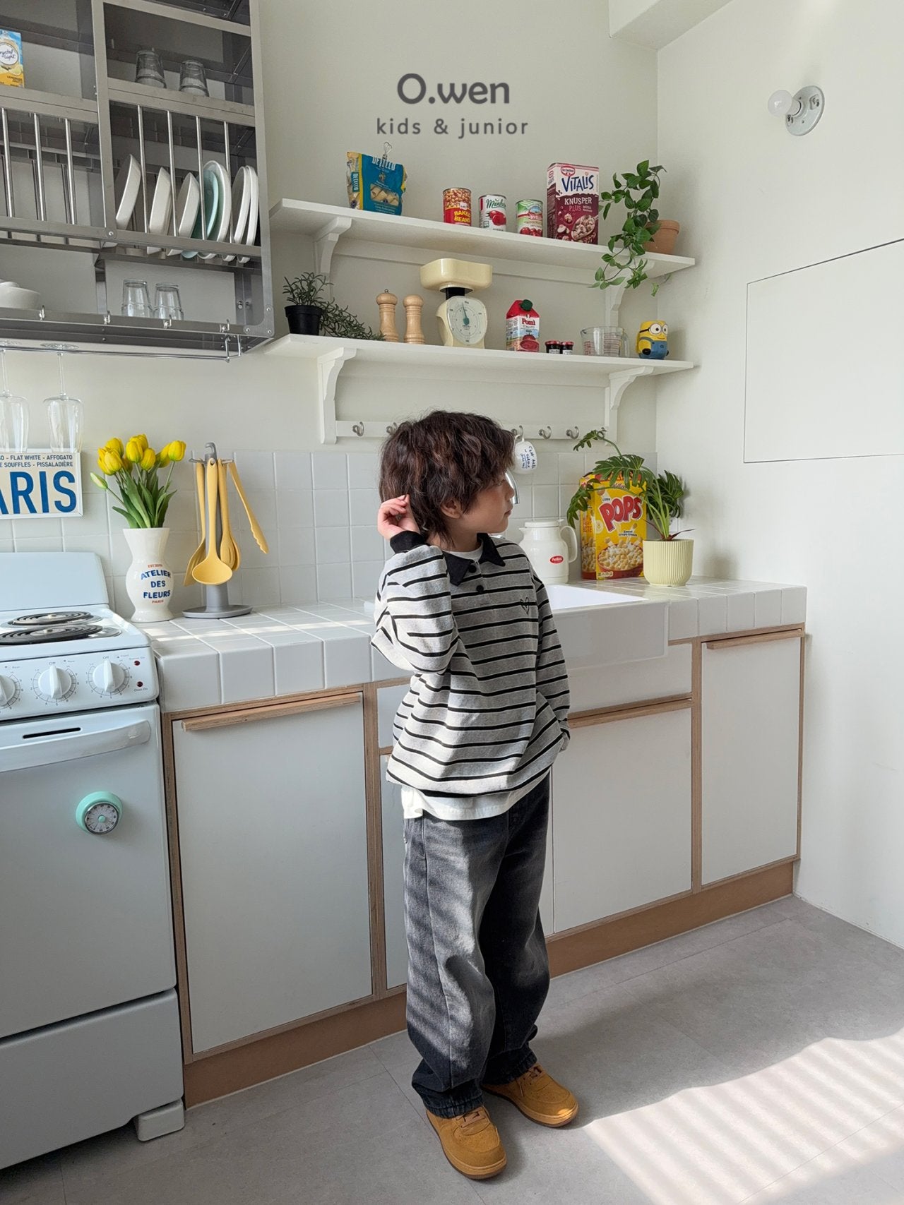 《予約》Heart Stripe Collar Man to Man / O.wen