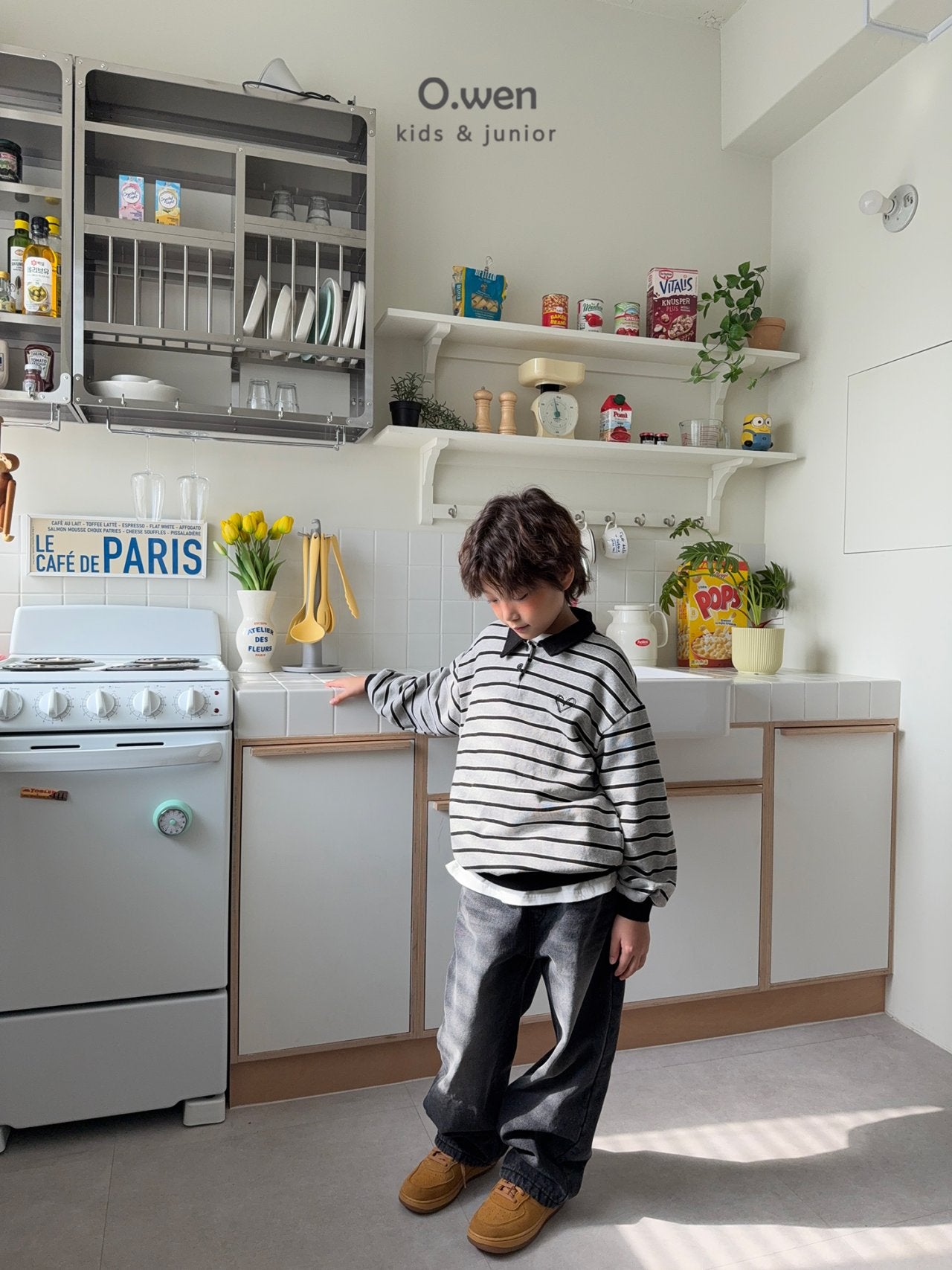 《予約》Heart Stripe Collar Man to Man / O.wen