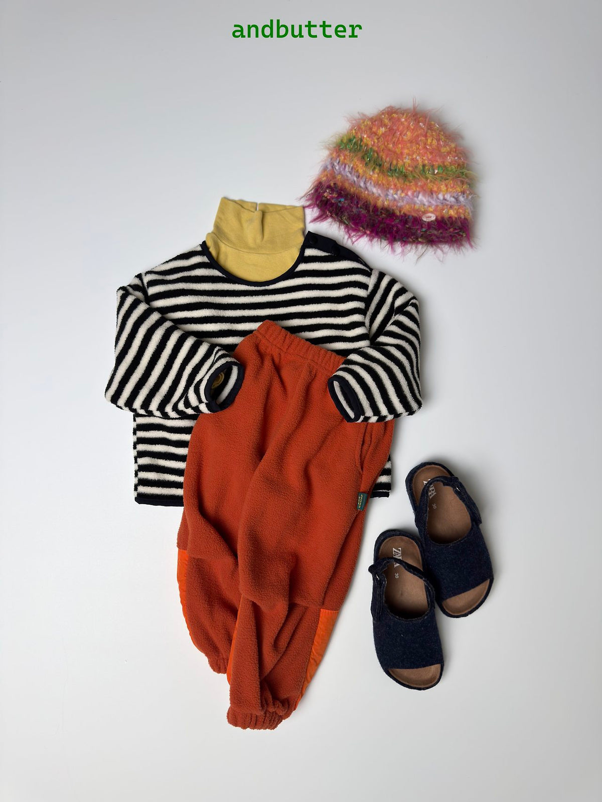 《予約》Soft Stripe Fleece Tee / ANDBUTTER