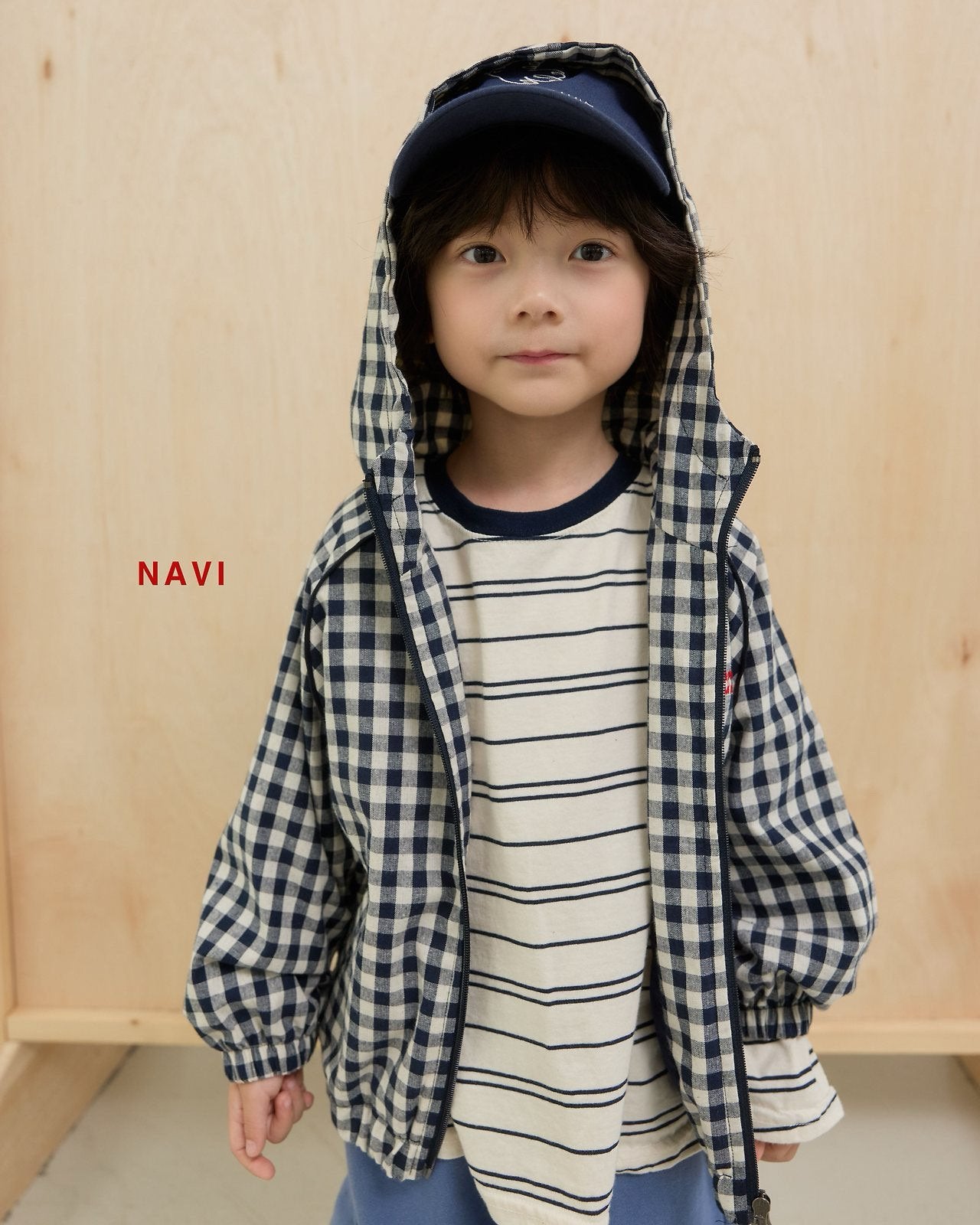 《予約》Check Hooded Jumper / navi.
