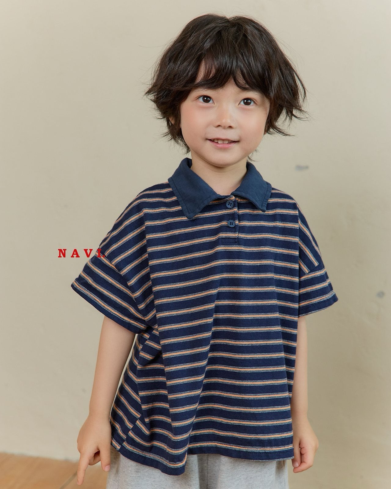 《予約》Boarder Collar Tee / Navi
