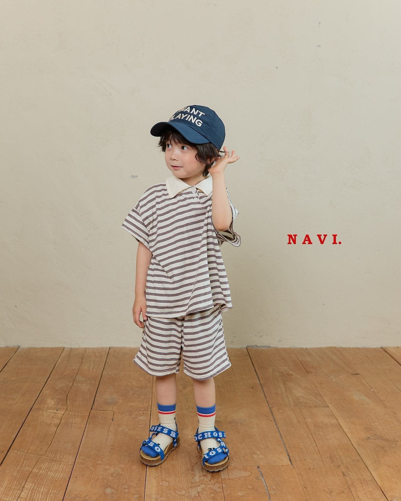 《予約》Boarder Collar Tee / Navi