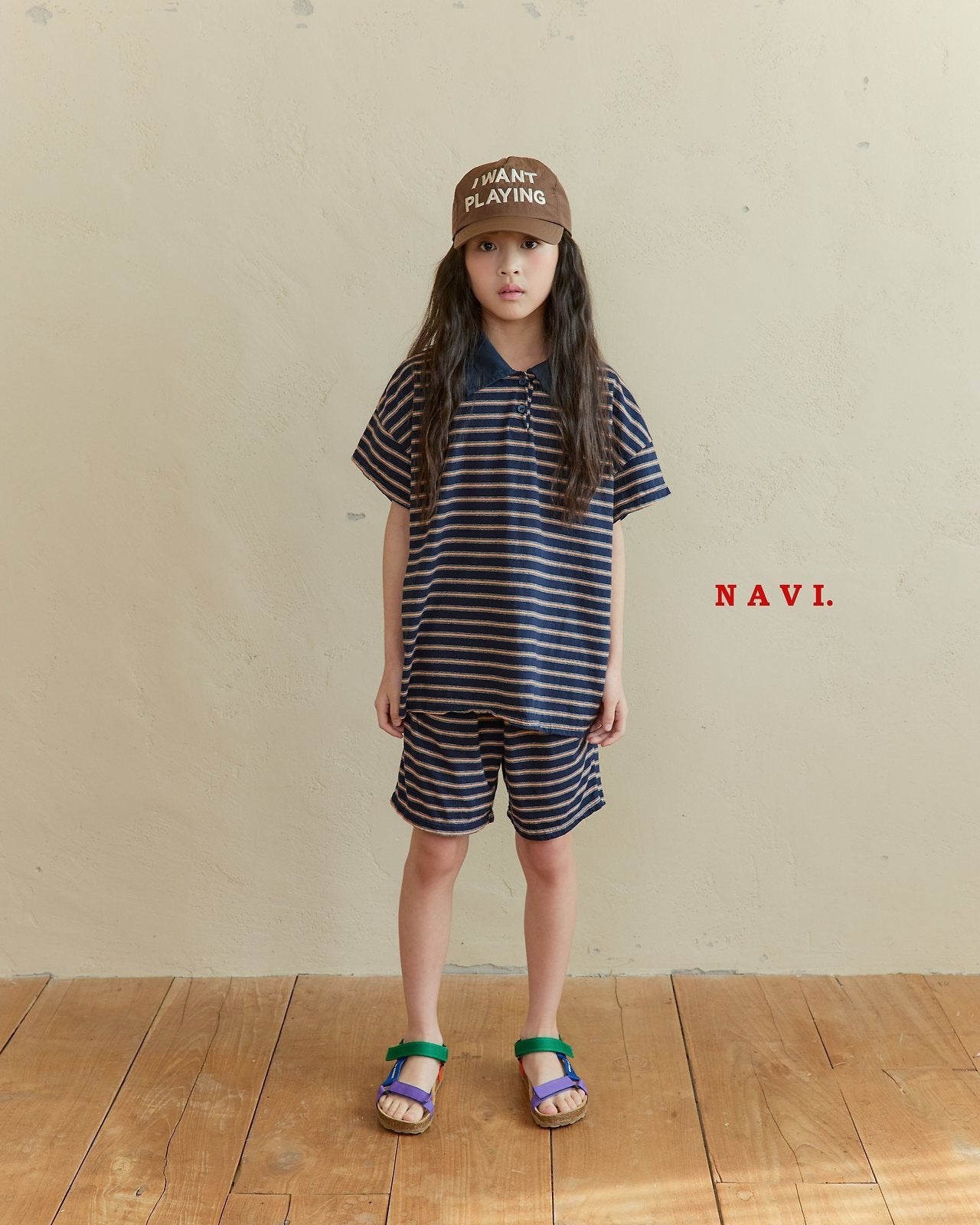 《予約》Boarder Collar Tee / Navi