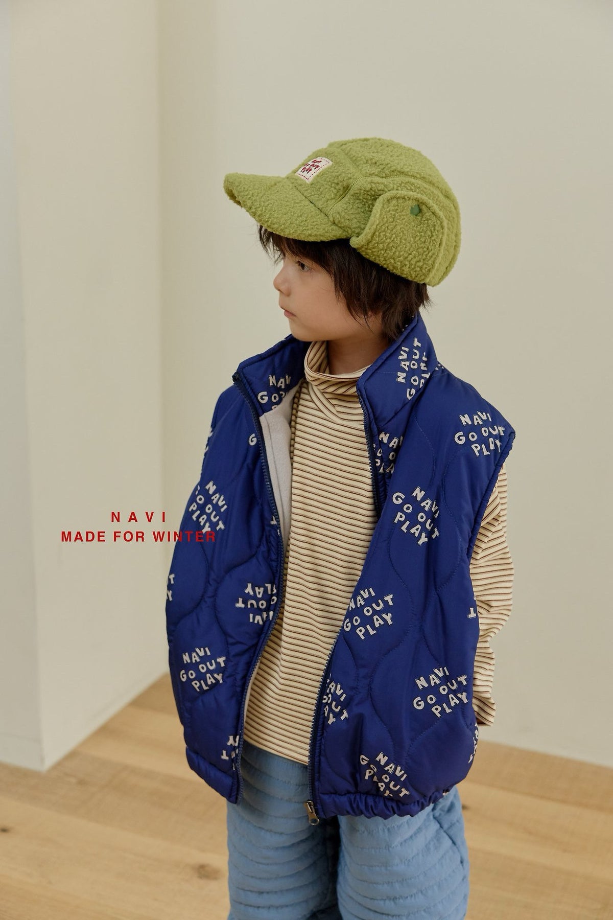 《予約》Ribbon Stripe Turtleneck Tee / NAVI