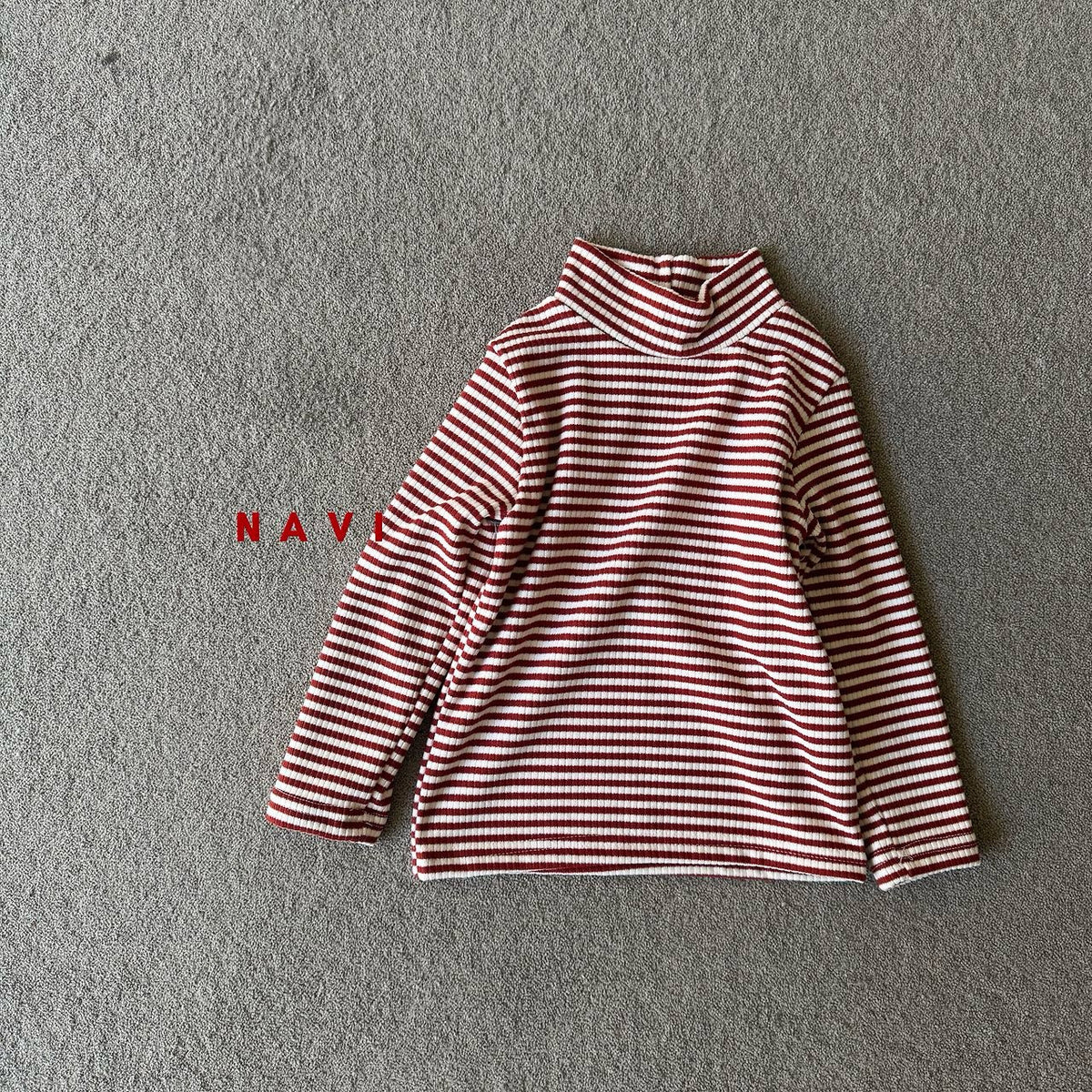 《予約》Snug Stripe Mock Neck Tee / NAVI