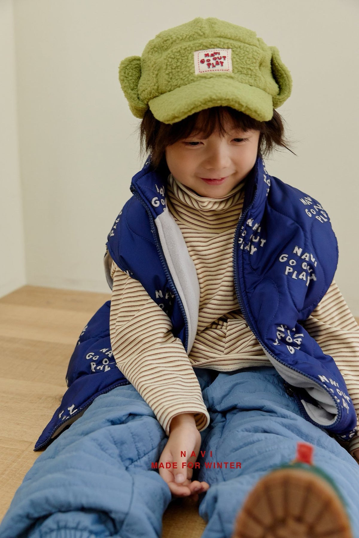 《予約》Ribbon Stripe Turtleneck Tee / NAVI